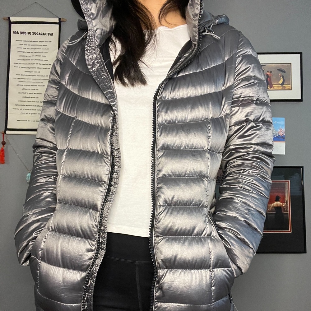 Silver puffy cinched coat